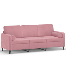 Trivietė sofa su pagalvėlėmis, rožinės spalvos, 180cm, aksomas