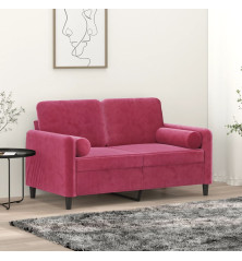 Dvivietė sofa su pagalvėlėmis, raudonojo vyno, 120cm, aksomas