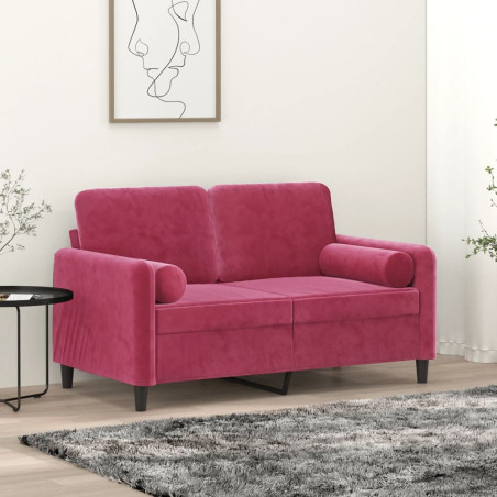 Dvivietė sofa su pagalvėlėmis, raudonojo vyno, 120cm, aksomas