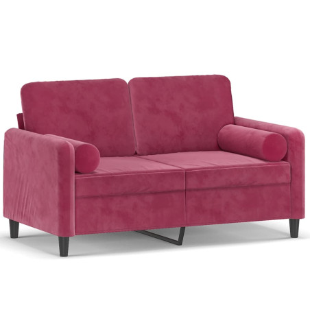 Dvivietė sofa su pagalvėlėmis, raudonojo vyno, 120cm, aksomas