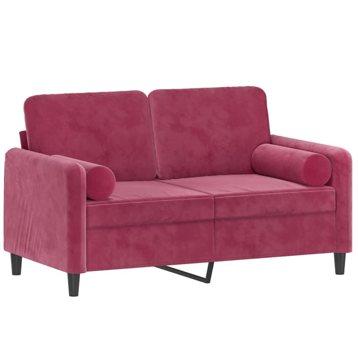 Dvivietė sofa su pagalvėlėmis, raudonojo vyno, 120cm, aksomas