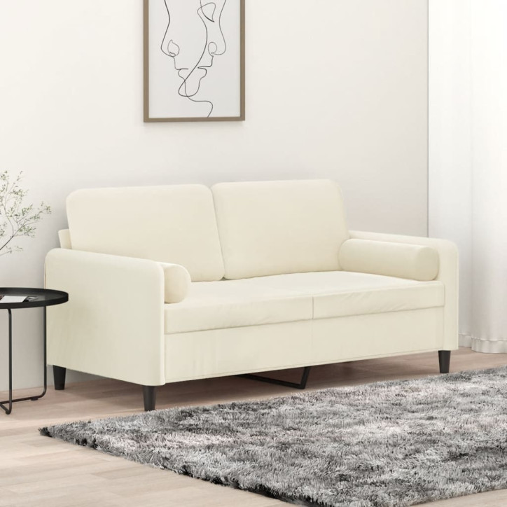 Dvivietė sofa su pagalvėlėmis, kreminės spalvos, 140cm, aksomas