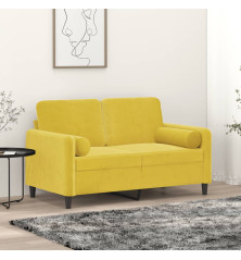 Dvivietė sofa su pagalvėlėmis, geltonos spalvos, 120cm, aksomas