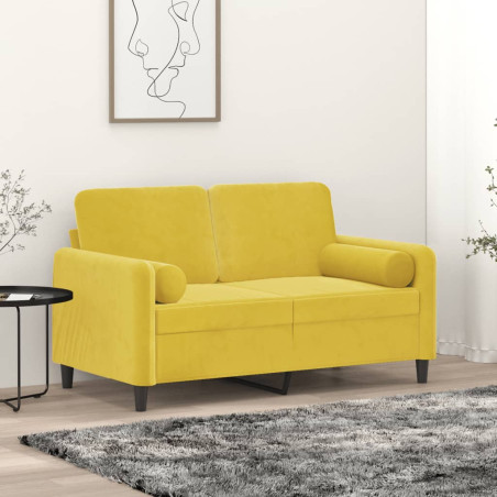 Dvivietė sofa su pagalvėlėmis, geltonos spalvos, 120cm, aksomas