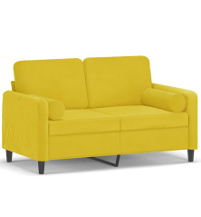 Dvivietė sofa su pagalvėlėmis, geltonos spalvos, 120cm, aksomas