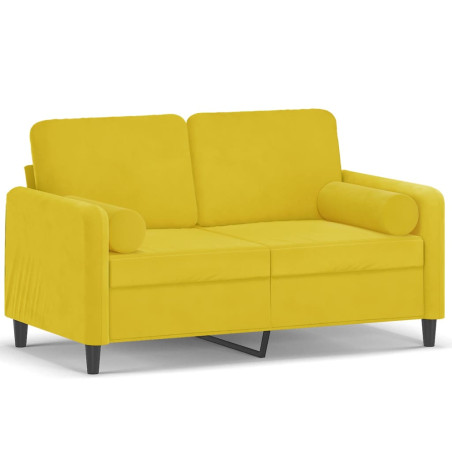 Dvivietė sofa su pagalvėlėmis, geltonos spalvos, 120cm, aksomas