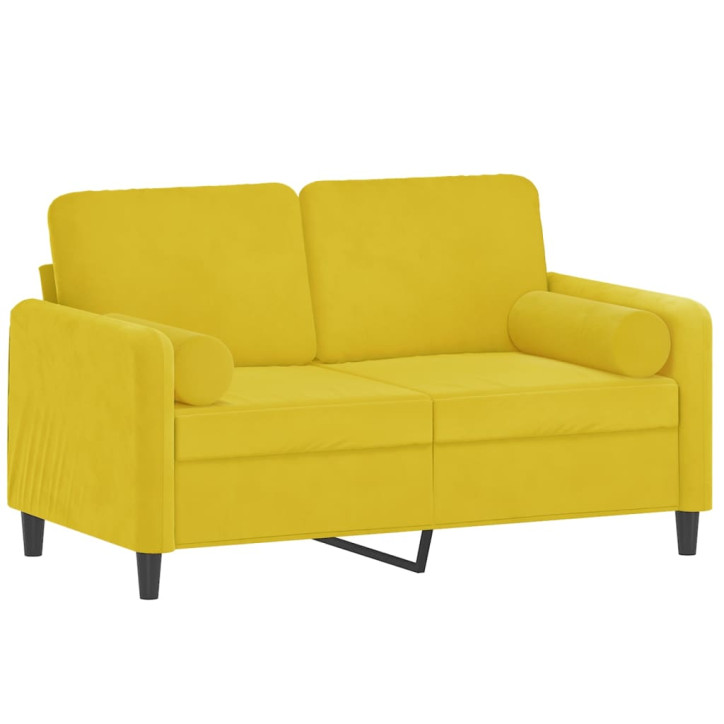 Dvivietė sofa su pagalvėlėmis, geltonos spalvos, 120cm, aksomas