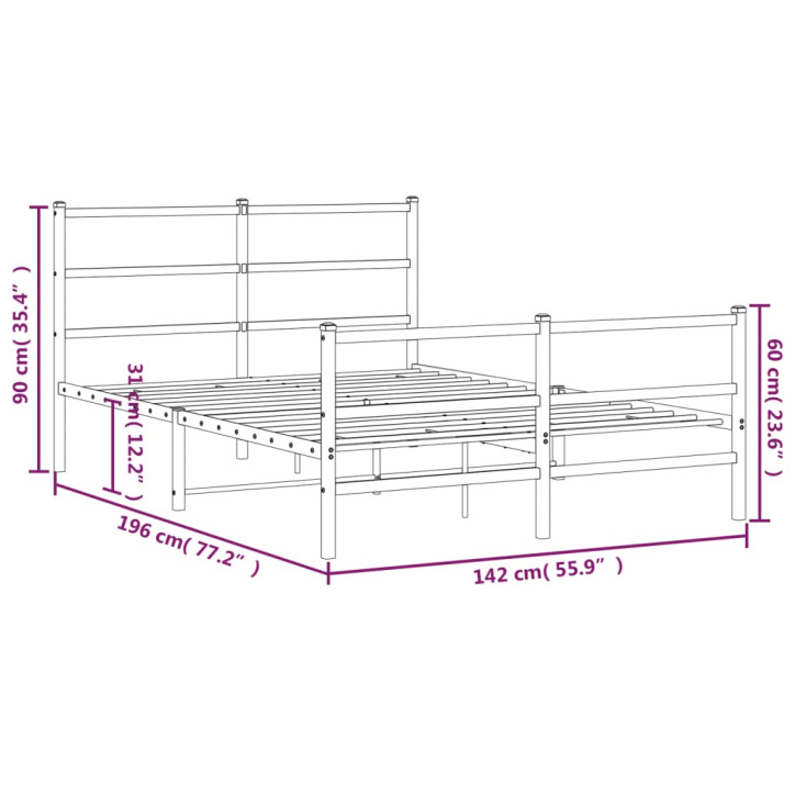 Lovos rėmas su galvūgaliu/kojūgaliu, baltas, 135x190cm, metalas