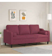 Trivietė sofa su pagalvėlėmis, raudonojo vyno, 180cm, audinys