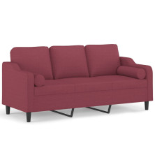 Trivietė sofa su pagalvėlėmis, raudonojo vyno, 180cm, audinys