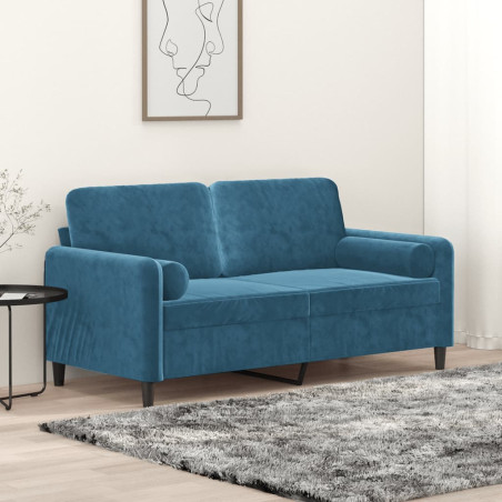 Dvivietė sofa su pagalvėlėmis, mėlynos spalvos, 140cm, aksomas