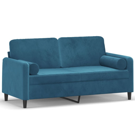 Dvivietė sofa su pagalvėlėmis, mėlynos spalvos, 140cm, aksomas