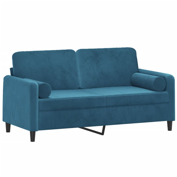 Dvivietė sofa su pagalvėlėmis, mėlynos spalvos, 140cm, aksomas