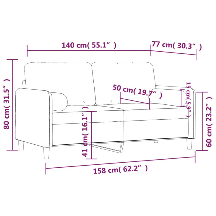 Dvivietė sofa su pagalvėlėmis, mėlynos spalvos, 140cm, aksomas