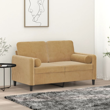 Dvivietė sofa su pagalvėlėmis, rudos spalvos, 120cm, aksomas