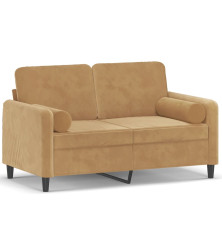 Dvivietė sofa su pagalvėlėmis, rudos spalvos, 120cm, aksomas