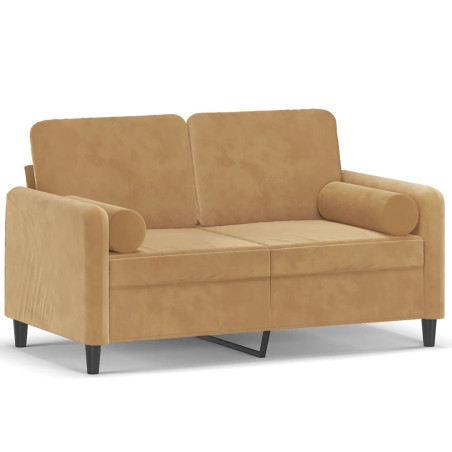 Dvivietė sofa su pagalvėlėmis, rudos spalvos, 120cm, aksomas