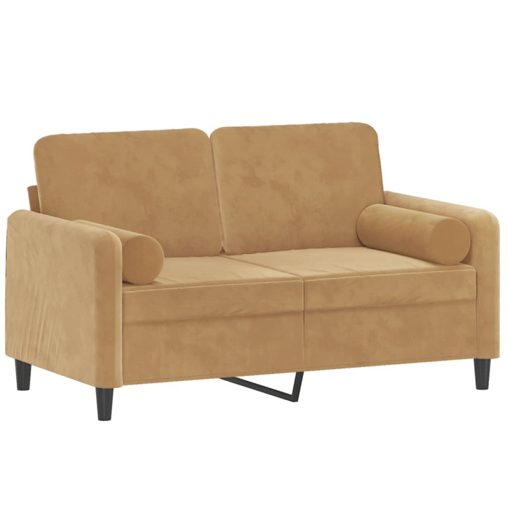 Dvivietė sofa su pagalvėlėmis, rudos spalvos, 120cm, aksomas