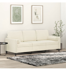 Trivietė sofa su pagalvėlėmis, kreminės spalvos, 180cm, aksomas