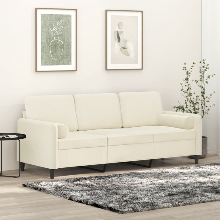 Trivietė sofa su pagalvėlėmis, kreminės spalvos, 180cm, aksomas