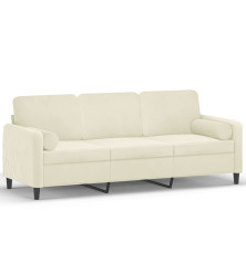 Trivietė sofa su pagalvėlėmis, kreminės spalvos, 180cm, aksomas