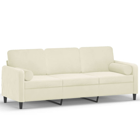 Trivietė sofa su pagalvėlėmis, kreminės spalvos, 180cm, aksomas