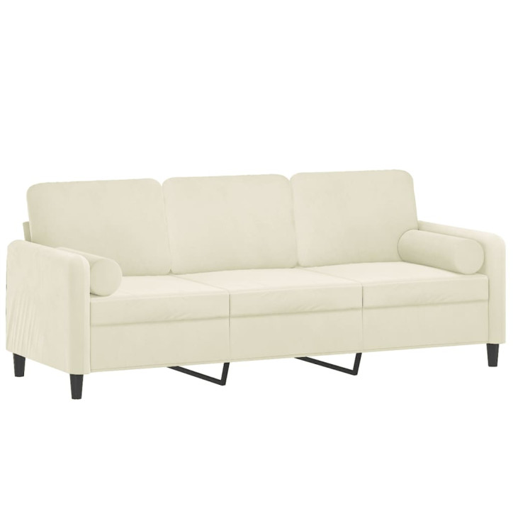 Trivietė sofa su pagalvėlėmis, kreminės spalvos, 180cm, aksomas