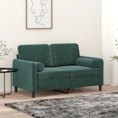 Dvivietė sofa su pagalvėlėmis, tamsiai žalia, 120cm, aksomas