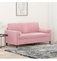 Dvivietė sofa su pagalvėlėmis, rožinės spalvos, 140cm, aksomas