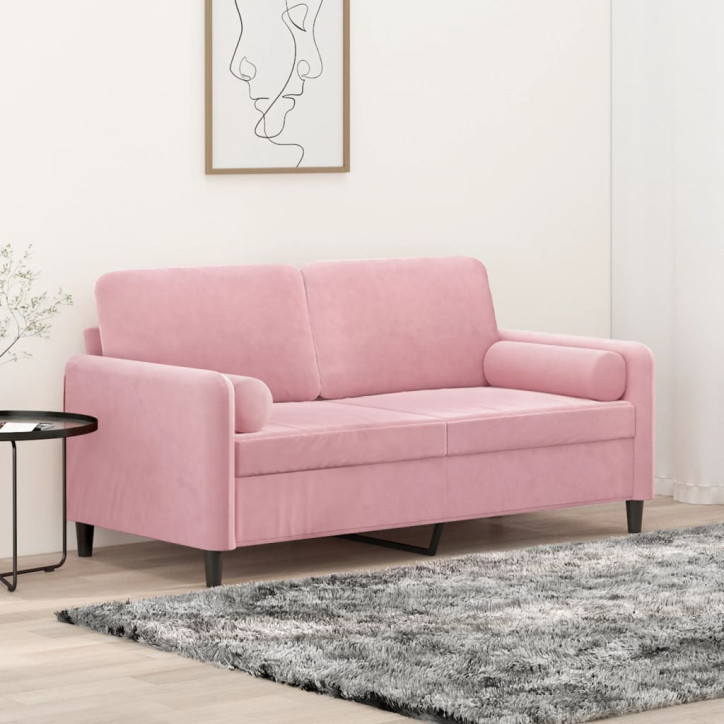 Dvivietė sofa su pagalvėlėmis, rožinės spalvos, 140cm, aksomas