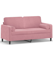 Dvivietė sofa su pagalvėlėmis, rožinės spalvos, 140cm, aksomas