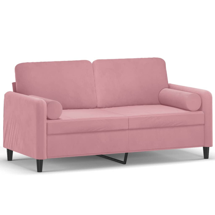 Dvivietė sofa su pagalvėlėmis, rožinės spalvos, 140cm, aksomas