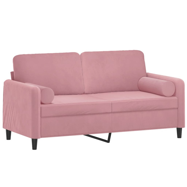 Dvivietė sofa su pagalvėlėmis, rožinės spalvos, 140cm, aksomas