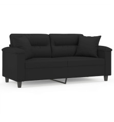 Dvivietė sofa su pagalvėmis, juoda, 140cm, mikropluošto audinys