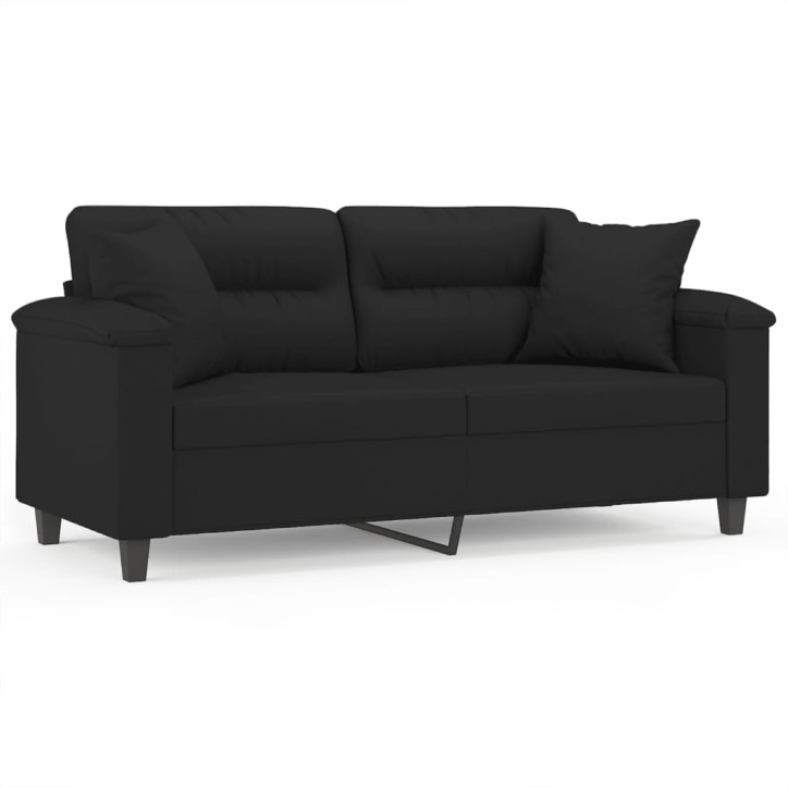 Dvivietė sofa su pagalvėmis, juoda, 140cm, mikropluošto audinys