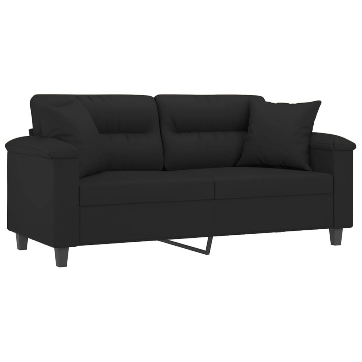 Dvivietė sofa su pagalvėmis, juoda, 140cm, mikropluošto audinys