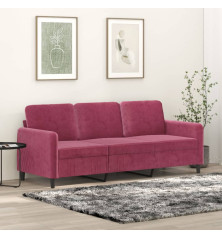 Trivietė sofa, raudonojo vyno spalvos, 180cm, aksomas