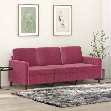 Trivietė sofa, raudonojo vyno spalvos, 180cm, aksomas