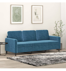 Trivietė sofa, mėlynos spalvos, 180cm, aksomas