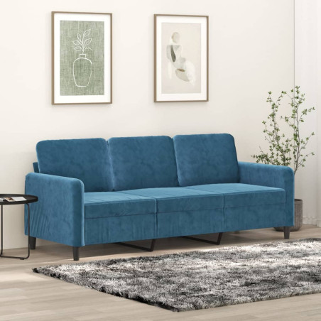 Trivietė sofa, mėlynos spalvos, 180cm, aksomas