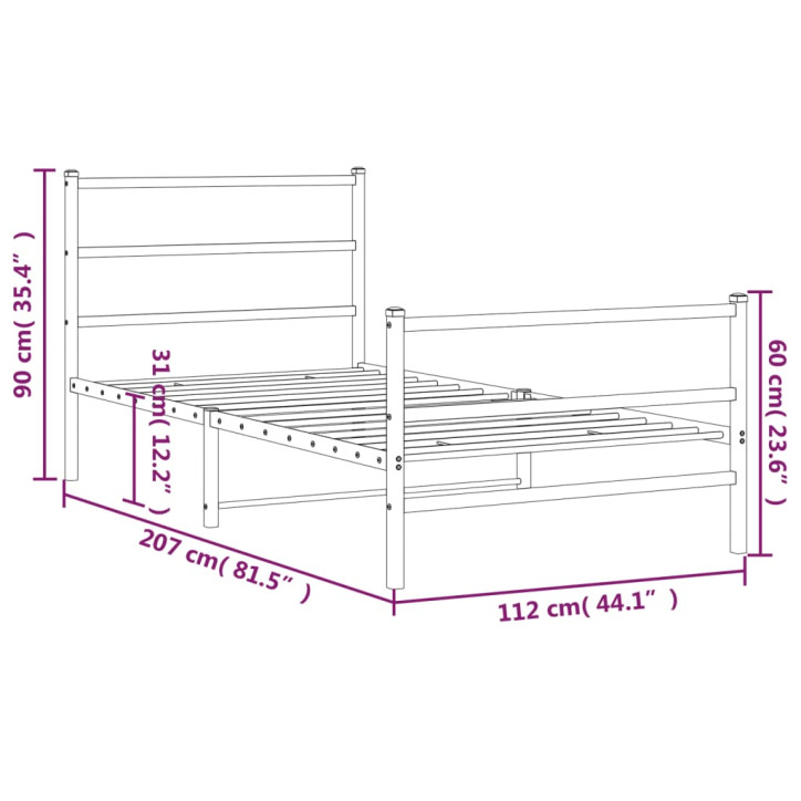 Lovos rėmas su galvūgaliu/kojūgaliu, baltas, 107x203cm, metalas