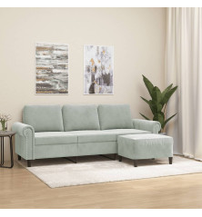 Trivietė sofa su pakoja, šviesiai pilka, 180cm, aksomas