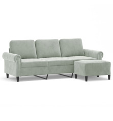 Trivietė sofa su pakoja, šviesiai pilka, 180cm, aksomas