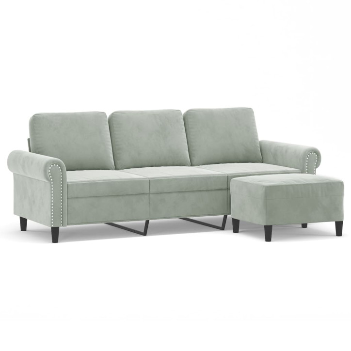 Trivietė sofa su pakoja, šviesiai pilka, 180cm, aksomas