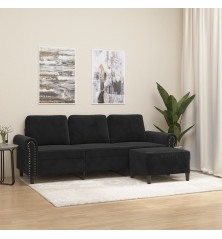 Trivietė sofa su pakoja, juodos spalvos, 180cm, aksomas