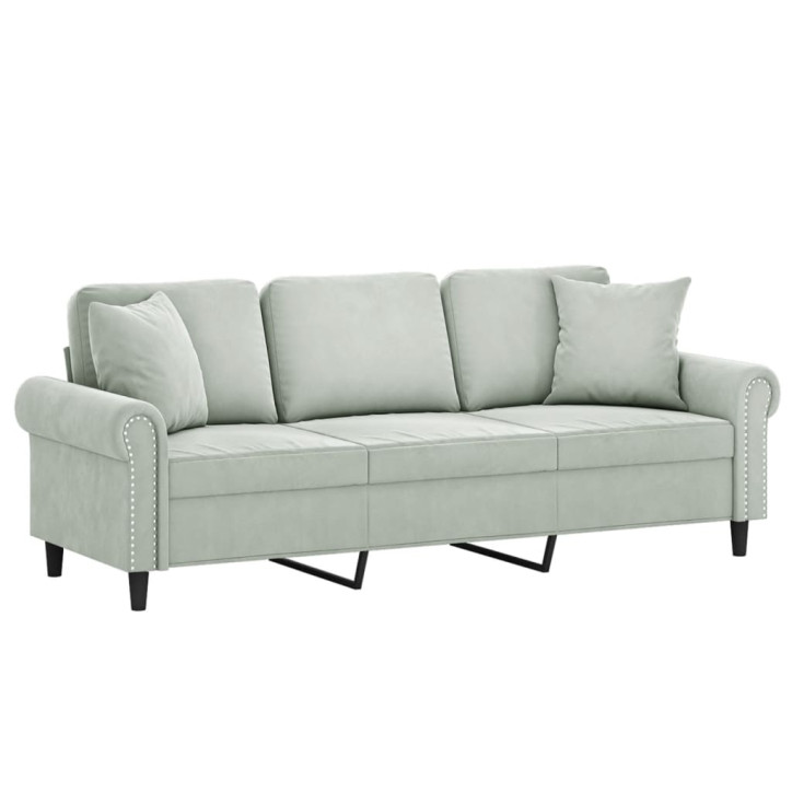 Trivietė sofa su pagalvėlėmis, šviesiai pilka, 180cm, aksomas