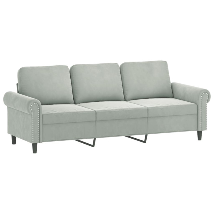 Trivietė sofa su pagalvėlėmis, šviesiai pilka, 180cm, aksomas