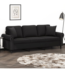 Trivietė sofa su pagalvėlėmis, juodos spalvos, 180cm, aksomas