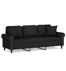 Trivietė sofa su pagalvėlėmis, juodos spalvos, 180cm, aksomas