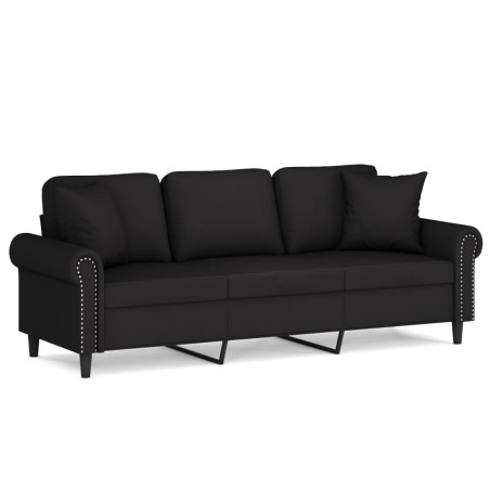 Trivietė sofa su pagalvėlėmis, juodos spalvos, 180cm, aksomas